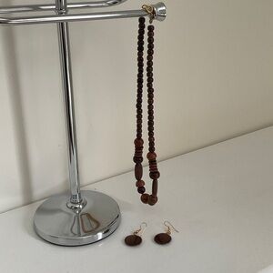 Handcrafted Brown Wooden Bead Necklace and Earring Set (South Africa)